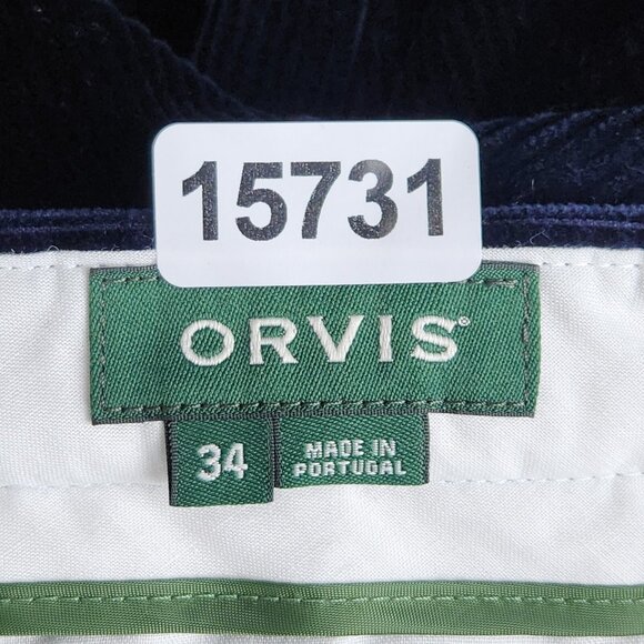 Orvis Pants Mens 34X29 Navy Blue Corduroy Straight Leg Flat Front Brisbane Moss - Picture 10 of 13